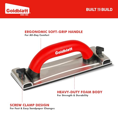 Goldblatt drywall hand sander with lightweight aluminum body, 9-3/8 x 3-1/8 inches