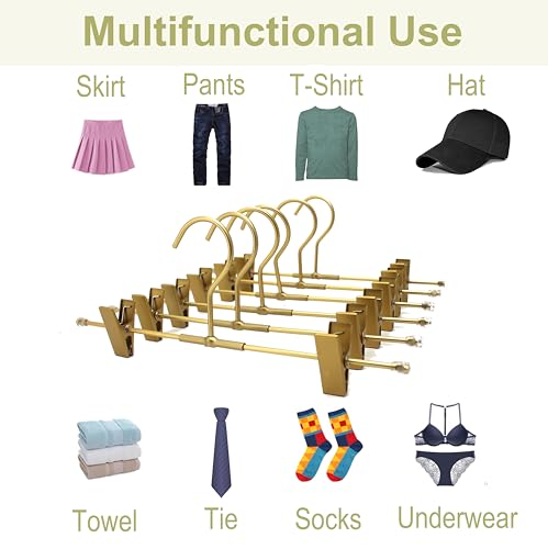 Shorts Hangers 20 Pack Jeans Hangers for Closet 11.8" Gold Aluminium Hangers with 2 Adjustable Clips Pants Hanger Shirt Slim Hangers for Men Women Metal Hangers