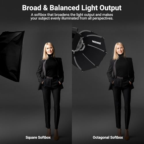 NEEWER Basics Octagonal Softbox Bowens Mount, 17.7" Quick Release Soft Box Lighting Set with Grid, Compatible with Aputure 150c Compatible with Godox SL60w, for FS300C FS150B HB80C CB200C Q6, NS62P 45cm/17.7"