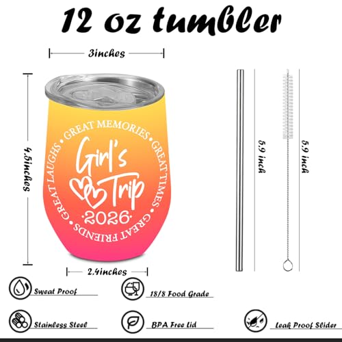 4 Pcs Girls Trip Wine Tumbler With Lid, Girls Trip Gifts Favors gradient girl trip