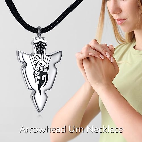 VONALA Arrowhead Necklace 925 Sterling Silver Wolf/Lion/Viking Arrow Pendant Necklace Jewellery Gifts for Men Urn