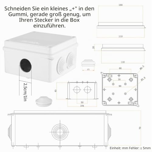 Pack of 2 Surface-Mounted Junction Box, Surface-Mounted, Junction Box, Outdoor Waterproof IP65, Junction Box, Distribution Box, Outdoor Waterproof, Electrical Box, Electric Project Housing (White, 100