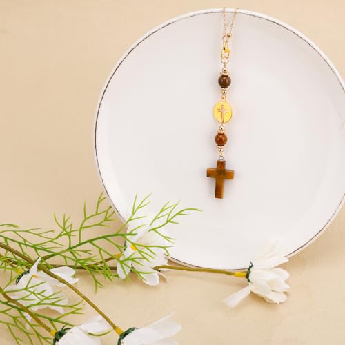Cross Crystal Car Charm for Rear View Mirror, Cute Boho Car Mirror Hanging Accessories for Women (Yellow) Yellow