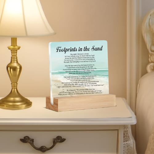 Christian Religious Decor Gifts for Friends Coworkers Set of 6 Motivational Gifts for Women Men Besties, Footprints in the Sand Home Office Acrylic Desk Decor 4 x 4 Inches Foo666666 - Acrylic