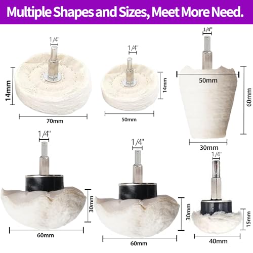 YURINWOO 12-piece buffing wheel polishing kit with 1/4-inch shanks for Dremel, metal, wood, glass, and jewelry