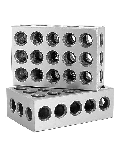 QWORK 2 Pieces Parallel Blocks Metric 1-2-3 Blocks, 23 Holes Clamping Blocks, Size 25 x 50 x 75 mm, Precision 0.005 mm, Milling Machine Accessories