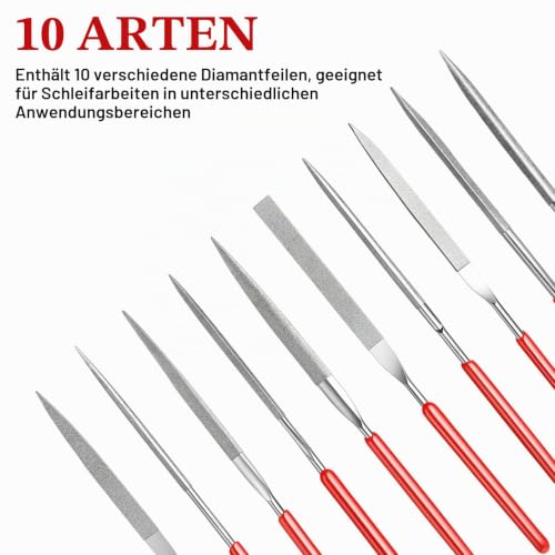 TIESOME 10 Piece Diamond Mini File Set, 2 mm x 100 mm Small Diamond Files, Mini Metal Corrugated Files, Tools for Precision Metal Work, 3D Print, Woodworking, Carving Tool 10 cm