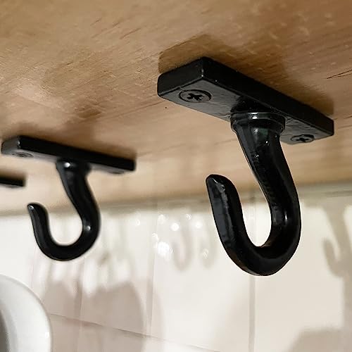 2.5”-Under Cabinet or Shelf Coffee Mug Holder – Cup Hooks Separator – Decorative Black Iron Hangers - Create Rack Under Counter or Wall – Cups, Keys, & Utensils (10-Hooks)