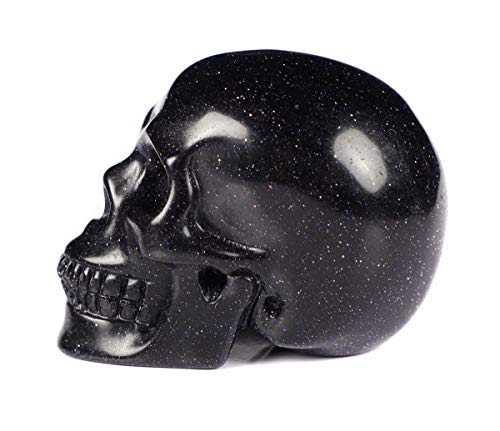 Skullis 2.0" Blue Sand Stone Crystal Skull, Hand Carved Gemstone Fine Art Sculpture, Reiki Healing Stone Statue.S991.
