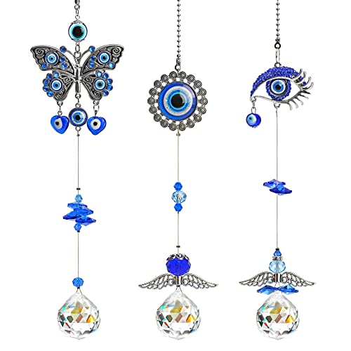 Hanging Dragonfly Pendant and 3pcs Evil Eye Suncatchers with Crystal Prism Balls Window Hanging Decoration