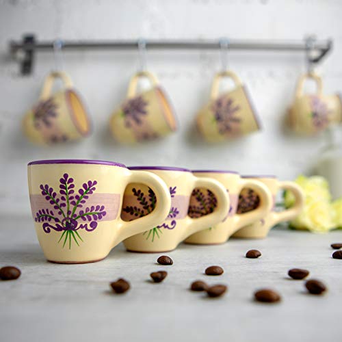 City to Cottage Ceramic Espresso Cups of 4, Small Expresso Shots, Demitasse, Perfect for Espresso Machine, Handcrafted Cups (Cream Lavender Floral)