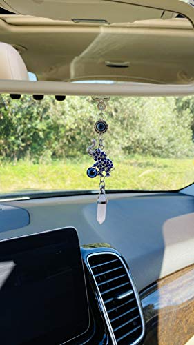 LUCKBOOSTIUM Happy Elephant Pendant with Blue, White & Black Evil Eye Car Hanging Ornament & Charm Gem Stone - Rear View Mirror Accessories - Home & Personal Charms Pink Crystal