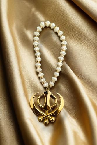 G.L.C Padmavati™ Sikh Religious Symbol Khanda Sahib Idol Gold Plated for Home Décor Car Dashboard Rear Mirror Mandir Pooja Murti Temple Puja Office Table Showpiece, Large, Golden