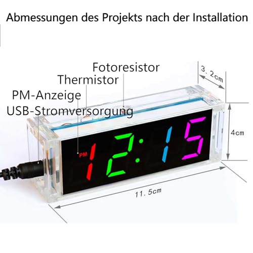 EIELE Electronic Clock Soldering Set Multicolored Display with Free Adjustment Practical Learning Program for Soldering Enthusiasts (Soldering Required)