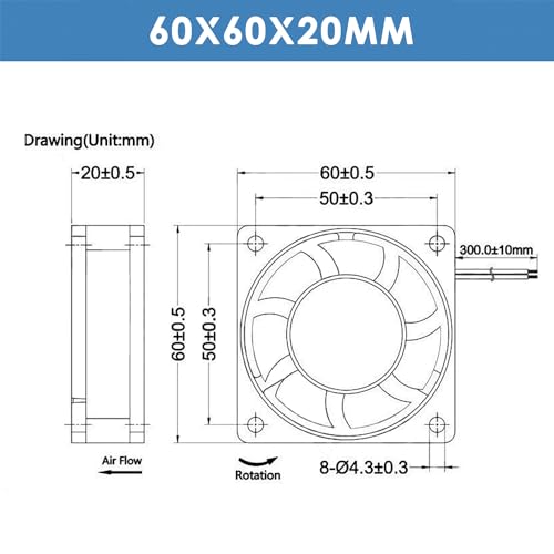 WINSINN DC 60mm Fan 5V 6020 Dual Ball Bearing Brushless Cooling 60x20mm 2PIN (Pack of 4Pcs)