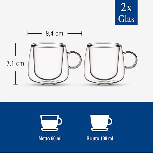 Villeroy & Boch Artesano Hot & Cold Beverages Espresso Glass, Set of 2 Demitasse, Double-Walled Petite Glasses for Cold & Hot Beverages, 2 oz, Borosilicate Glass, Dishwasher and Microwave-Safe