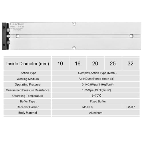 Heschen Pneumatic Air Cylinder, TN16-200(TDA16-200), Bore 16mm, Double-Rod Double-Acting Aluminum Pneumatic Air Cylinder, with Magnet (Stroke 200mm) Stroke 200mm