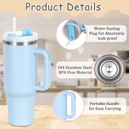 4 Pack 40 Oz Tumblers with Handle Bulk, Double Wall Vacuum Insulated Stainless Steel Tumblers with Lid and Straw, 40 oz Cups with Silicone Spill Proof Stopper Set (Black,Sky Blue,Purple,Hot Pink) Black,Sky Blue,Purple,Hot Pink