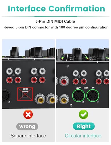 EMK 5-Pin DIN MIDI Cable Male to Male Midi Cables Compatible with MIDI Keyboard/Synthesizer/Guitar Multi Effects/Audio Interface/Audio Mixer/Audio Amplifier/External Sound Card (6.6Feet/2m-2PCS) 6.6Feet/2m-2PCS