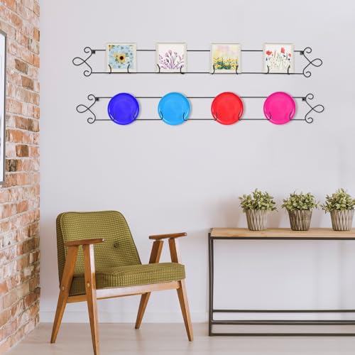 Yaocom 2 Pcs Horizontal Plate Rack Black Large Plate Hangers for the Wall Metal Decorative with 4 Non Adjustable Brackets for Collectible Plates Dishes Plaques