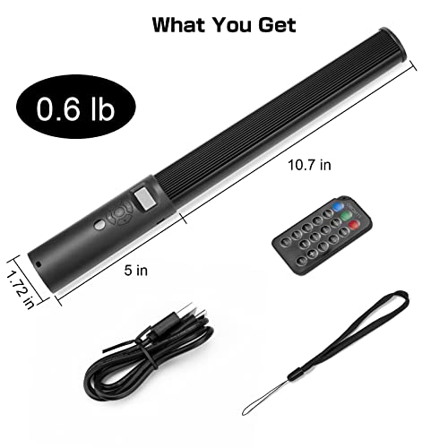 RGB Video Light Wand, Handheld Multi Color LED Tube Light Stick with Remote Control, Dimmable 2500K-6500K CRI97+ Full-Color LED Light with 2500mAh Rechargeable Battery, 12 Light Scenes Migic-P400S