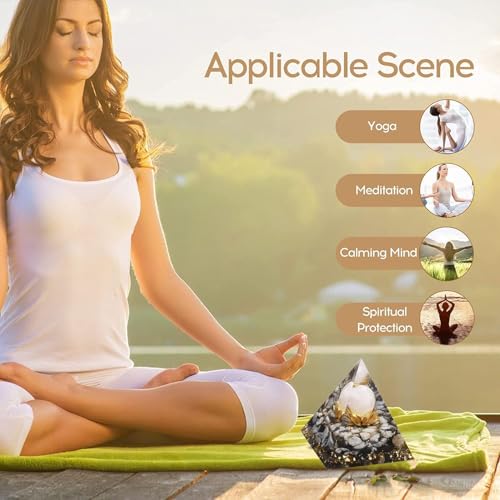 Flower Orgone Pyramid for Positive Energy, Orgonite Rose Quartz&Snowflake Obsidian Healing Crystal for Reduce Stress Chakra Reiki Meditation Attracts Lucky and Success Black