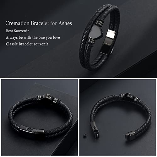 memorial jewelry Cremation Bracelet with Clasp Beads Cowhide Multi-Layer Braided Leather Urn Bracelet for Men Women 2PCS 20 cm