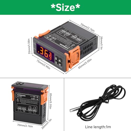 Aideepen Digital Temperature Controller, STC-1000 DC 12V 10A Thermostat Control Switch 2 Relay Output with NTC 10K Sensors for Heating and Cooling