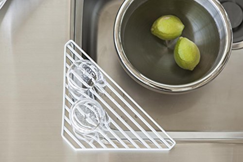 Yamazaki Home Corner Sink Drainer, Steel, Water Resistant, No Assembly Req. White