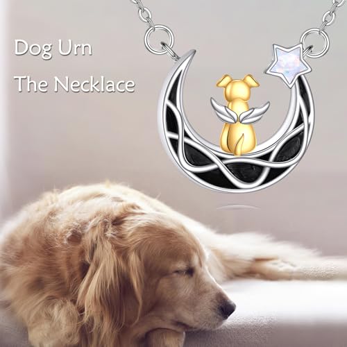 POPLYKE Pet Cat/Dog Necklace Sterling Silver Keepsake Pet Memorial Pendant Jewelry Gift for Women Men Moon Dog