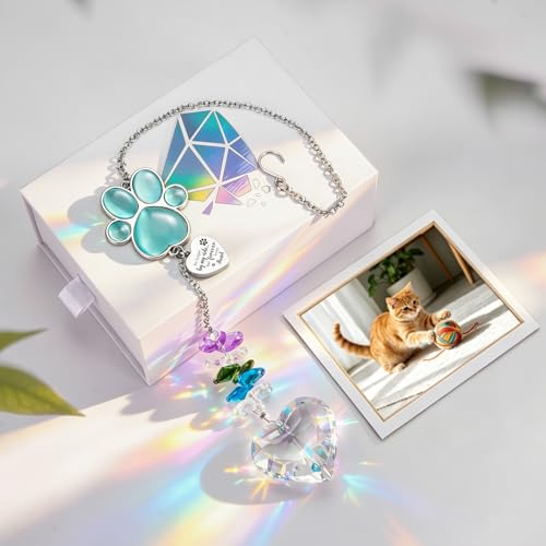 Dletay Pet Urns for Dogs Cat Ashes Crystal Suncatcher Heart Shaped Memorial Cremation Keepsake Bereavement Remembrance Paw Print Pet Loss Rainbow Bridge Paw-Sun