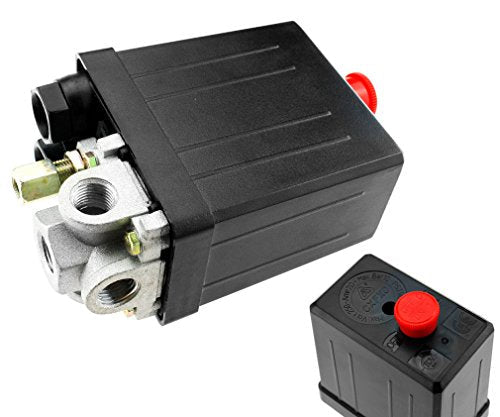 Air Compressor Pressure Switch 1/4" BSP 4 Port Manifold with Safety Valve & Blanking Plugs & Air Pressure Gauge