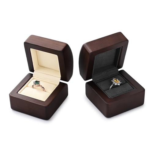 Solid Wood Proposal Engagement Ring Box Walnut Ring Gift Box Beige
