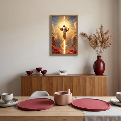 Framed Ascension of Jesus Canvas Wall Art Inspirational Christian Religious Poster Print Home Decor Painting for Living Room Bedroom Church or Office Sunday School Ready to Hang 16x24 In 16"L x 24"W
