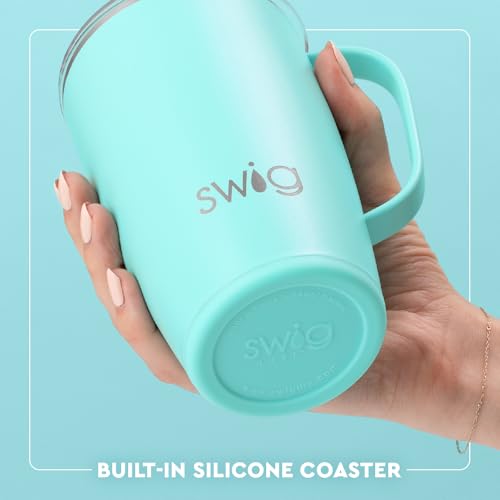 Swig 18oz Stainless Steel Travel Mug, Insulated Tumbler with Handle and Lid, Dishwasher Safe (Shimmer Diamond White) 18 Ounces