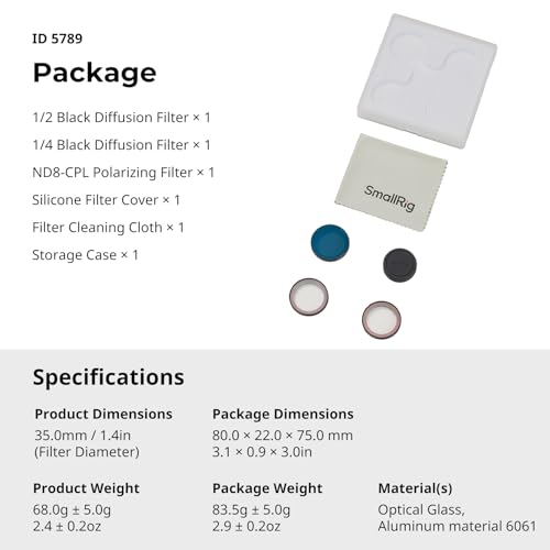 SmallRig Nano Filters Kit for DJI Osmo Nano, Including 1/2 Black Diffusion Filter, 1/4 Black Diffusion Filter, and ND8-CPL Polarizing Filters Black Mist & ND8-CPL Kit