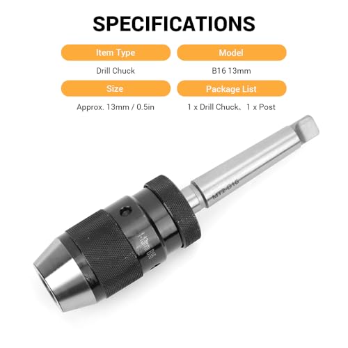 Keyless Drill Chuck, B16 13MM Keyless Lathe Super Heavy Duty Drill, Drill Chuck with Self Tightening Taper Fixture, Industrial Accessories