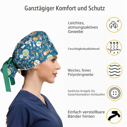 6 x Women's Surgical Caps with Satin Lining, Adjustable Fabric with Button | Ponytail Work Cap with Sweatband Hoods, Cotton Print Surgical, Chef's Hat, Dust Caps Cap, One Size