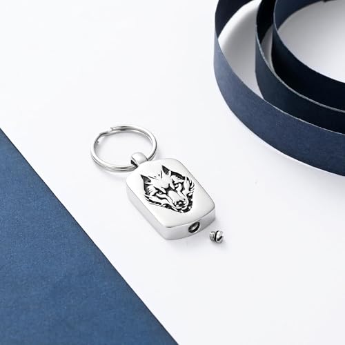 Pet Cremation Jewellery Wolf Poker Urn Necklaces for Ashes Stainless Steel Keepsake Memorial Pet Ash Pendant Jewellery for Men Women Silver-2PCS
