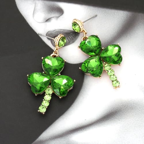 YARNOW Alloy Drop Earrings Green Shamrock Earrings Adorned with Shiny Cubic Zirconia for St Patrick's Day Events and Celebrations, Elegant and Festive Design for Women