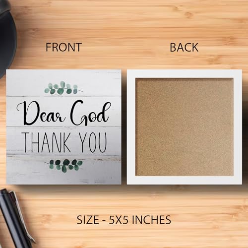 Religious Jesus Desk Decor for Living Room Shelf Table, Dear God Thank You, Wooden Sign 5x5 Inches Crimson