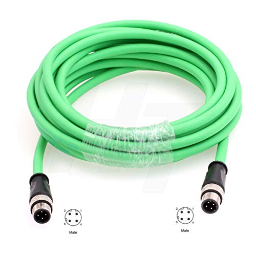 HangTon Ethernet Sensor Vision Camera M12 4 Pin D Code to M12 4 Pin D Coded Cable for Baumer Encoder Industrial Automation PLC Network 5m