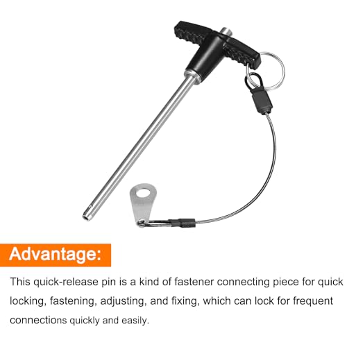uxcell stainless steel T-handle lock pin, 6mm x 100mm, with push-button quick-release mechanism