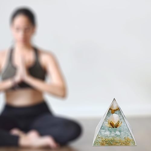 Moonstone Crystal Orgone Pyramid Ogan Crystal Energy Tower Nature Lotus White Crystal Reiki Chakra Crushed Stone Flower of Life Crystal Orgonite Healing Chakra Pyramid Gift for Friend Orchid