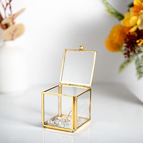 Feyarl 2pack Small Glass Jewelry Trinket Box Ornate Ring Earring Display Box Decorative Keepsake Case for Wedding Birthday Gift 2