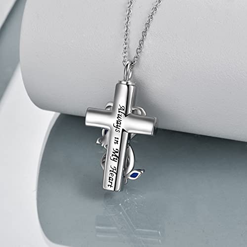 POPLYKE Urn Necklaces for Ashes 925 Sterling Silver Cross Necklace Cremation Animal Jewelry for Ashes Memorial Ash Pendant Keepsake Gifts Cross Butterlfy