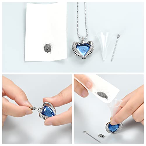 Cremation Jewelry for Ashes Pendant - Crystal Heart Urn Necklace with Mini Keepsake Urn Memorial Ash Jewelry Always-Silver-Blue