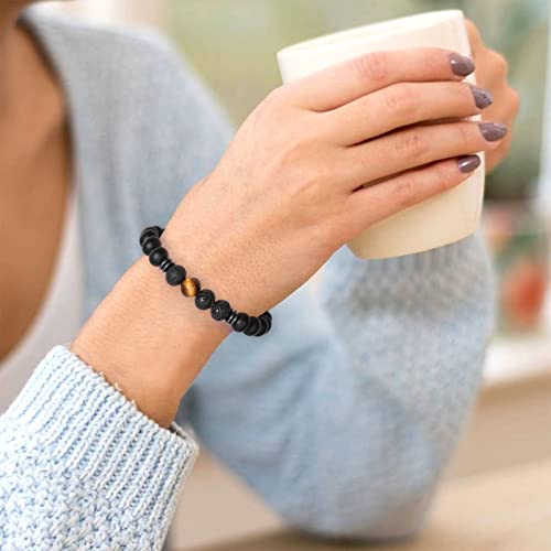 Healing Bracelets for Women, Anti Anxiety Yoga Beads Stress Relief Healing Thoughts Bracelets Relaxation Gift Aromatherapy Essential Oil Diffuser Lava Bracelet Gifts for Women Black