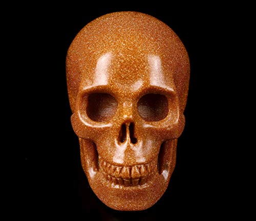 Skullis 2.0" Gold Sand Stone Crystal Skull, Hand Carved Gemstone Fine Art Sculpture, Reiki Healing Stone Statue.