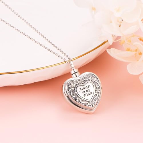 Flyow Cremation Jewelry for Ashes 925 Sterling Silver Urn Necklaces for Ashes Keepsake Memorial Jewelry Gifts for Women Men Pet Heart Urn Necklace That Holds Pictures